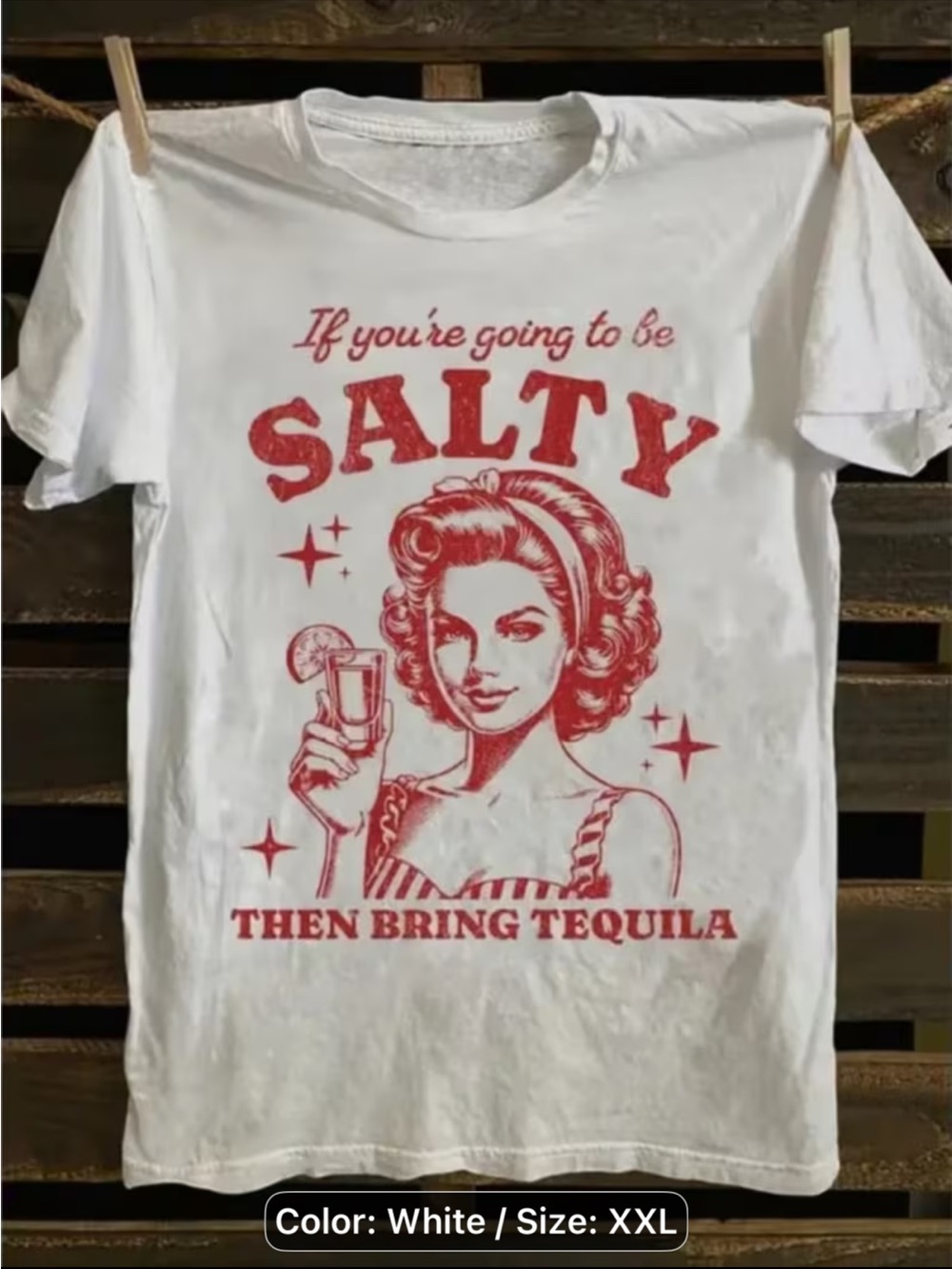 Source Unknown White Tee with Red Retro 'SALTY' Graphic